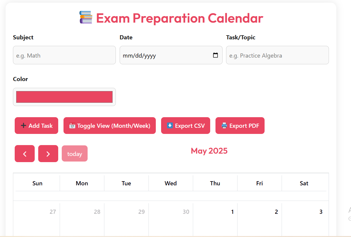 Exam Preparation Calendar