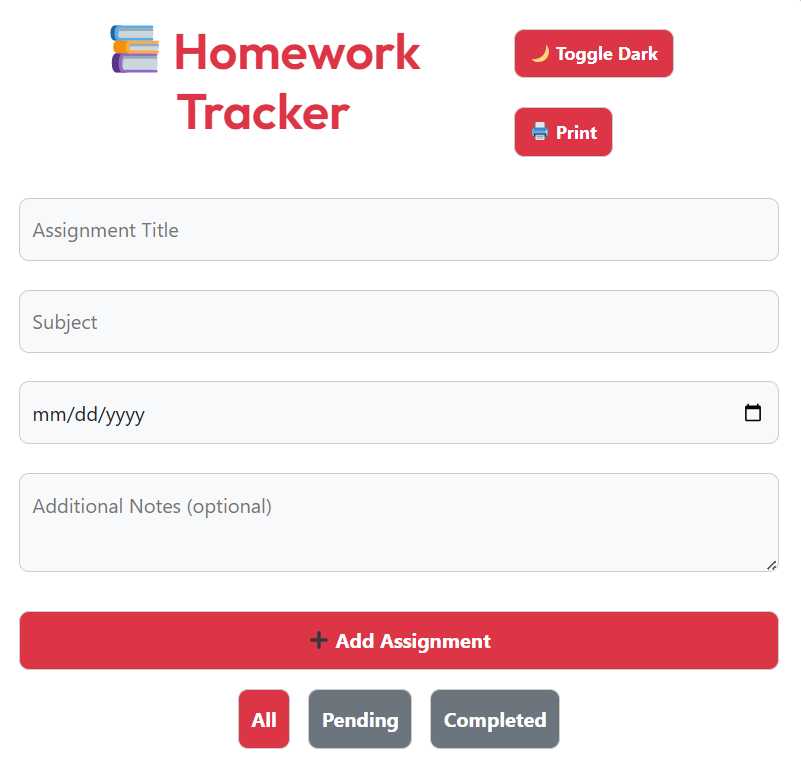 homework and assignment tracker