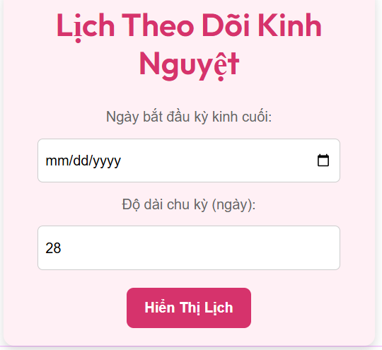 Lịch theo dõi kinh nguyệt